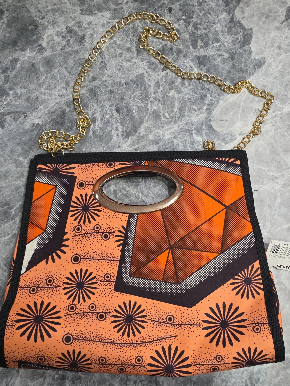 Stylish Orange Geometric Print Women’s Chain Shoulder Bag